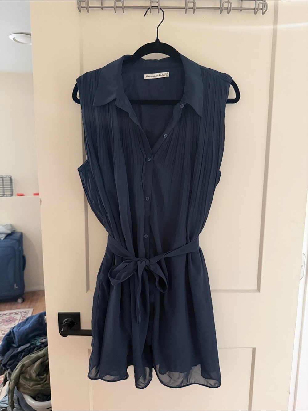 Abercrombie & Fitch Navy Blue Sleeveless Pleated Mini Dress